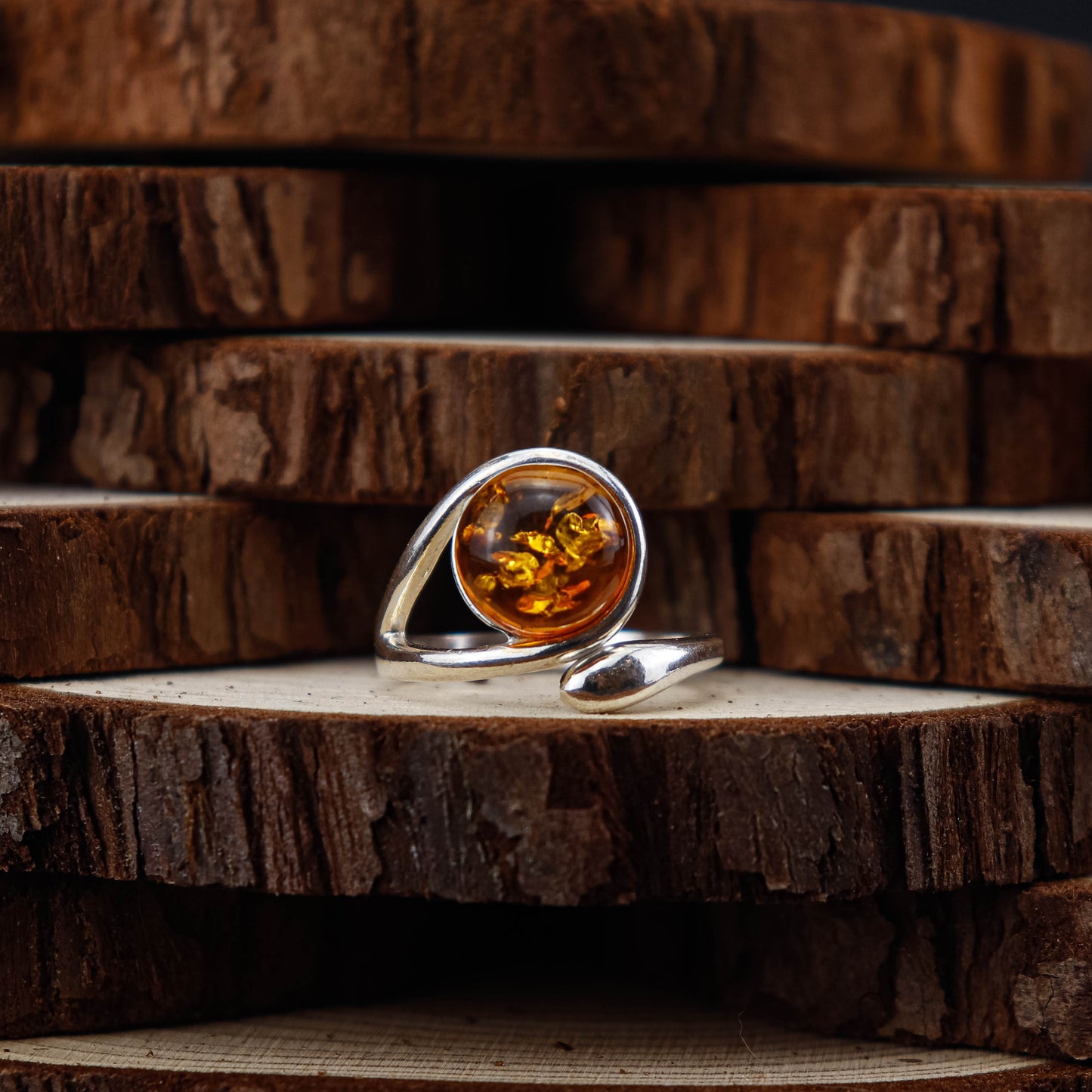 Amber Flow ring i 925 Sterling Silver med Bärnsten