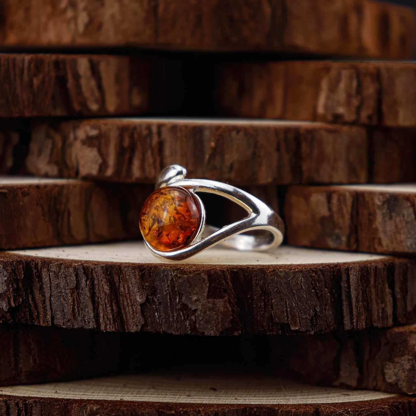 Amber Flow ring i 925 Sterling Silver med Bärnsten