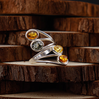 Amber Harmony ring i 925 Sterling Silver med Bärnsten