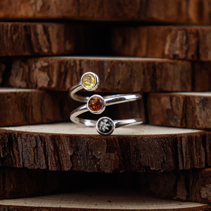 Amber Trio Spiral ring i 925 Sterling Silver med Bärnsten