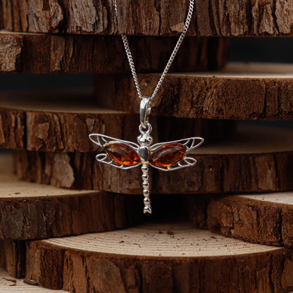 Amber Dragonfly Classic hänge i 925 Sterling Silver med Bärnsten