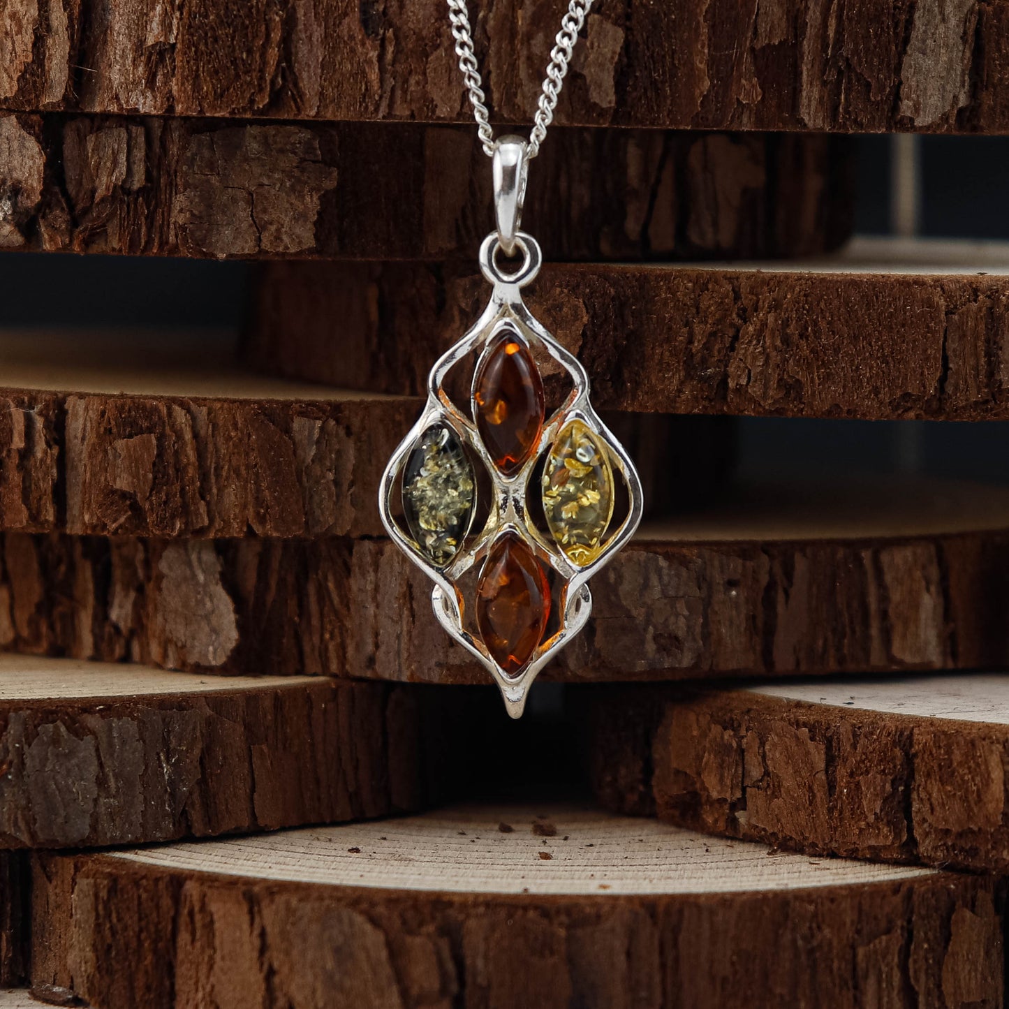 Amber Drop Mix hänge i 925 Sterling Silver med Bärnsten