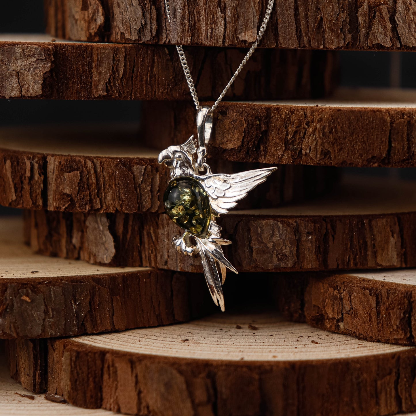 Amber Parrot Classic hänge i 925 Sterling Silver med Bärnsten