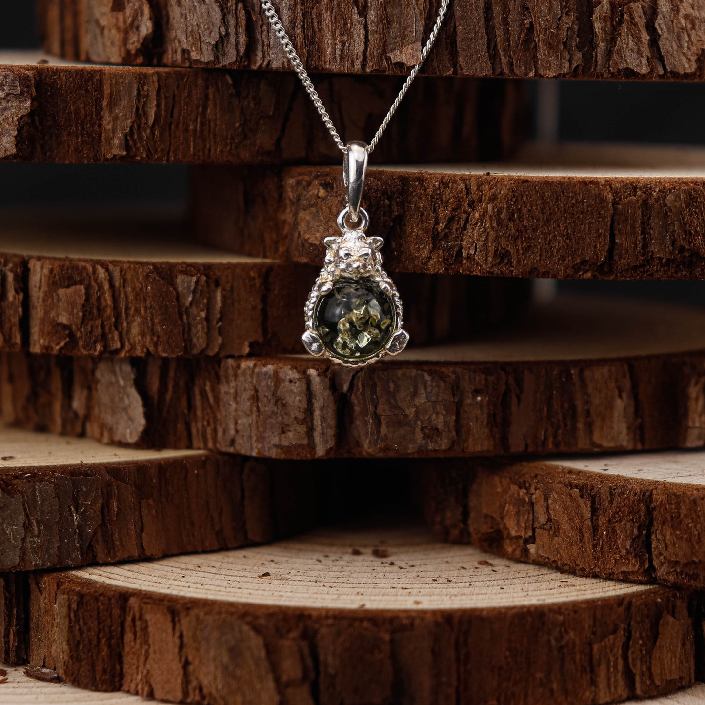 Amber cat hänge i 925 Sterling Silver med Bärnsten