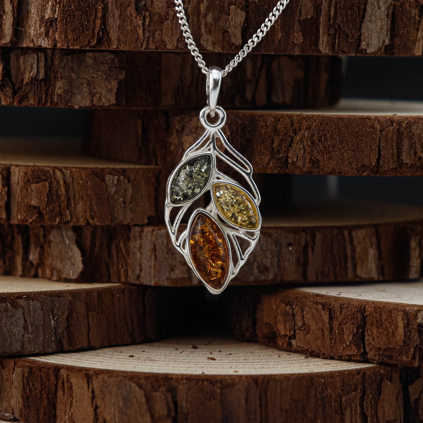 Amber Drop Mix hänge i 925 Sterling Silver med Bärnsten