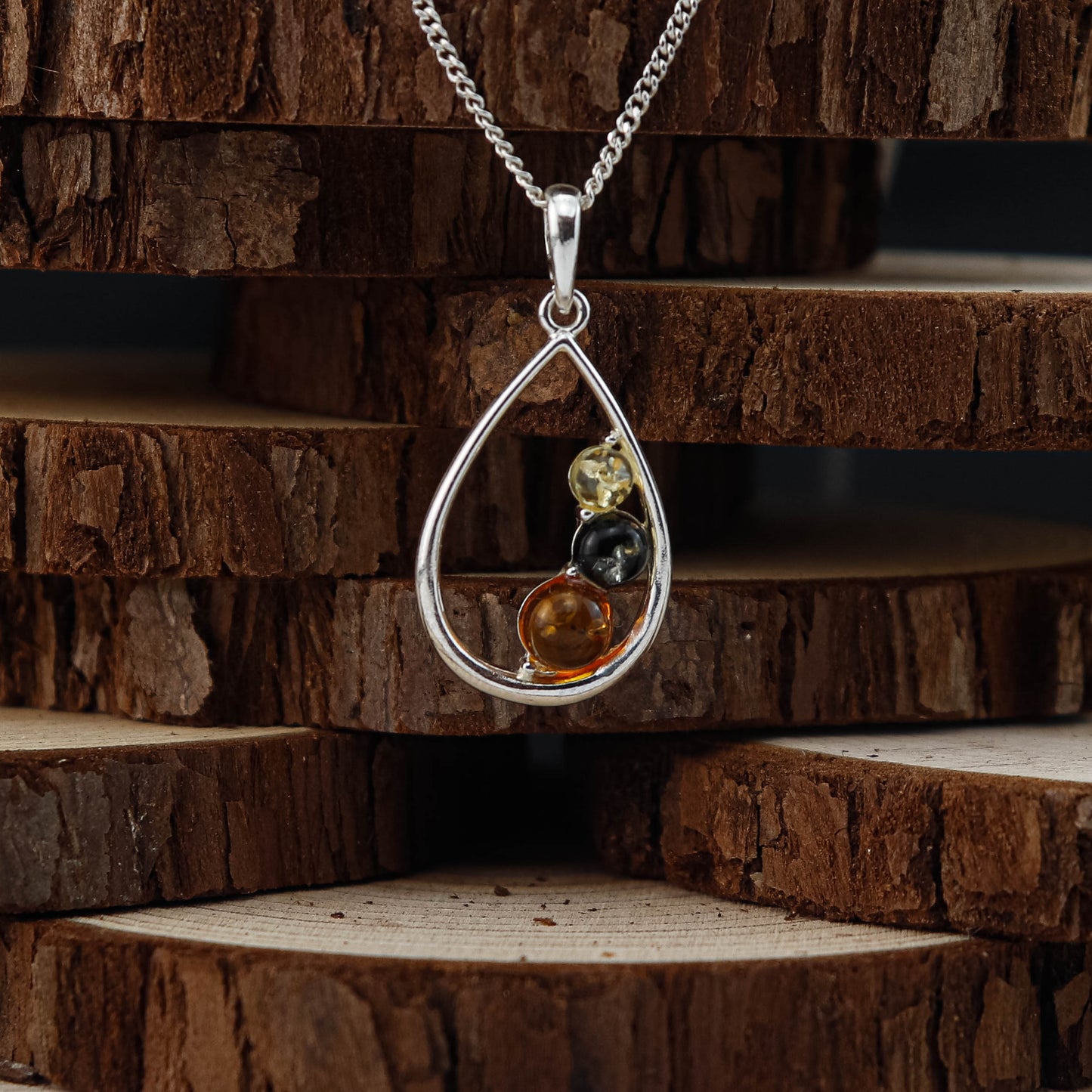 Amber Drop Mix hänge i 925 Sterling Silver med Bärnsten