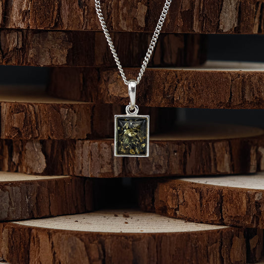 Amber Square Green hänge i 925 Sterling Silver med Bärnsten