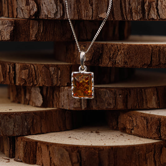Amber Square Cognac i 925 Sterling Silver med Bärnsten