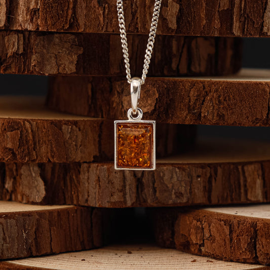 Amber Square Warm hänge i 925 Sterling Silver med Bärnsten