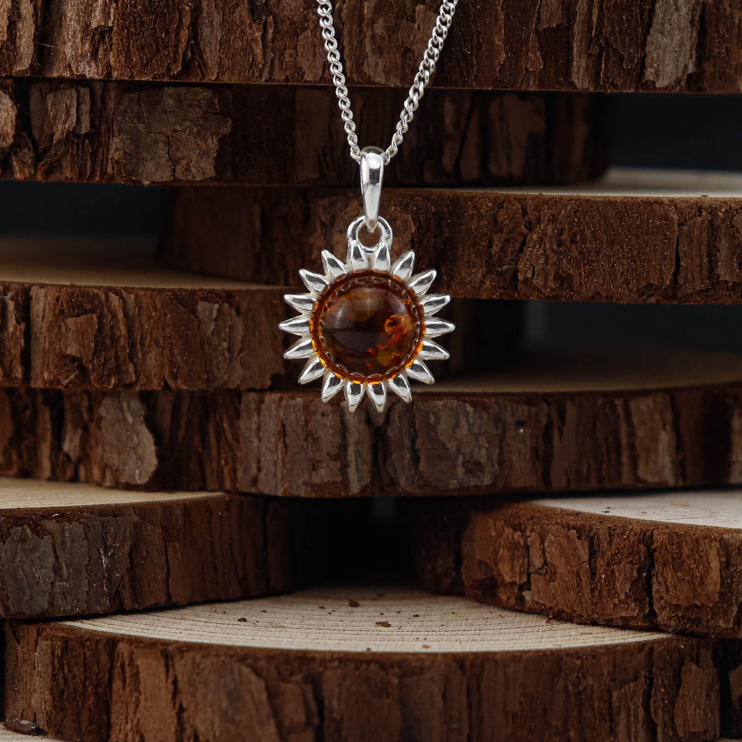 Amber Sun Warm hänge i 925 Sterling Silver med Bärnsten