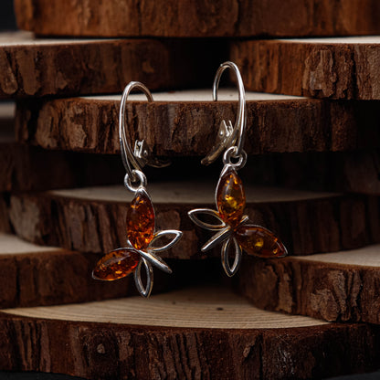 Amber Dragonfly Glow Örhängen i 925 Sterling Silver med Bärnsten