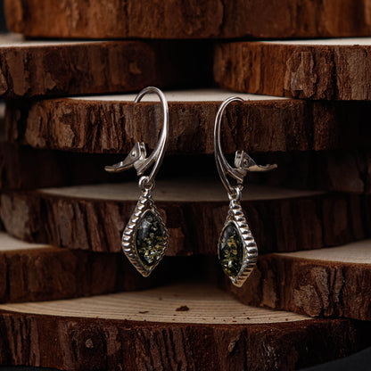 Forest Vintage Drop Örhängen i 925 Sterling Silver med Bärnsten
