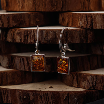Amber Square Glow örhängen i 925 Sterling Silver med Bärnsten