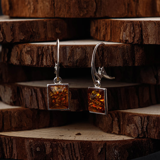 Amber Square Glow örhängen i 925 Sterling Silver med Bärnsten