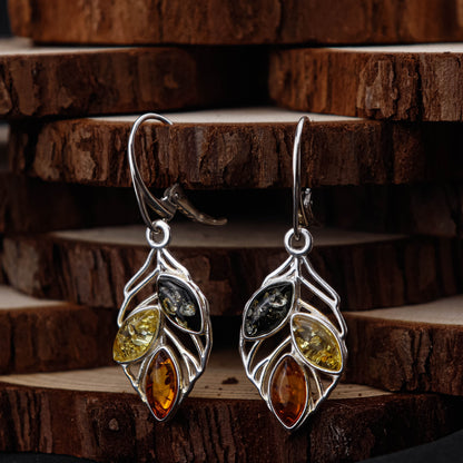 Amber Leaf Harmony örhängen i 925 Sterling Silver med Bärnsten