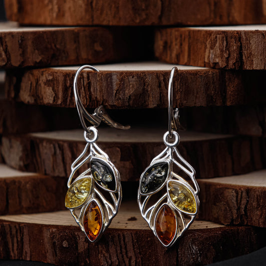 Amber Leaf Harmony örhängen i 925 Sterling Silver med Bärnsten