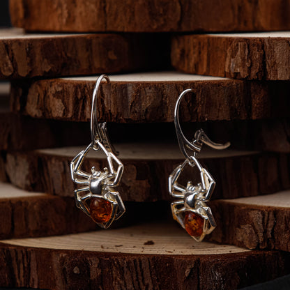 Spider Amber örhängen i 925 Sterling Silver med Bärnsten
