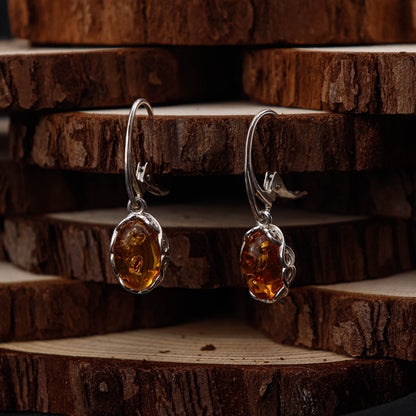 Amber Vintage Oval örhängen i 925 Sterling Silver med Bärnsten
