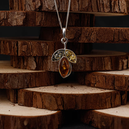 Forest Leaf Trio i 925 Sterling Silver med Bärnsten
