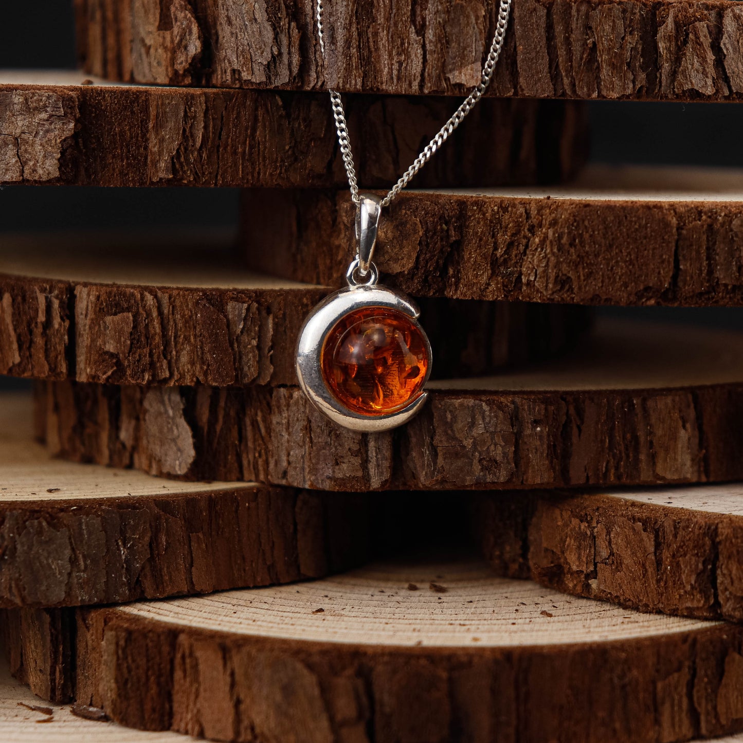 Amber Moon Cognac i 925 Sterling Silver med Bärnsten