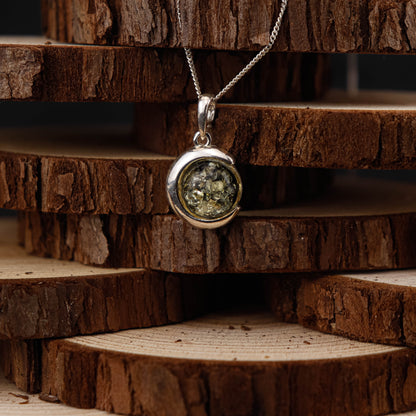 Amber Moon Green i 925 Sterling Silver med Bärnsten