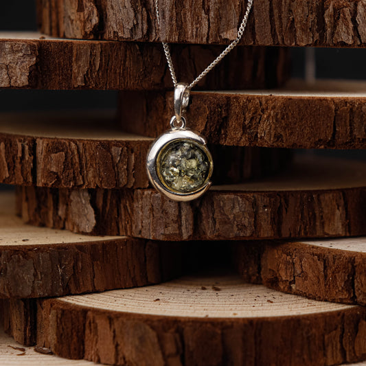 Amber Moon Green i 925 Sterling Silver med Bärnsten