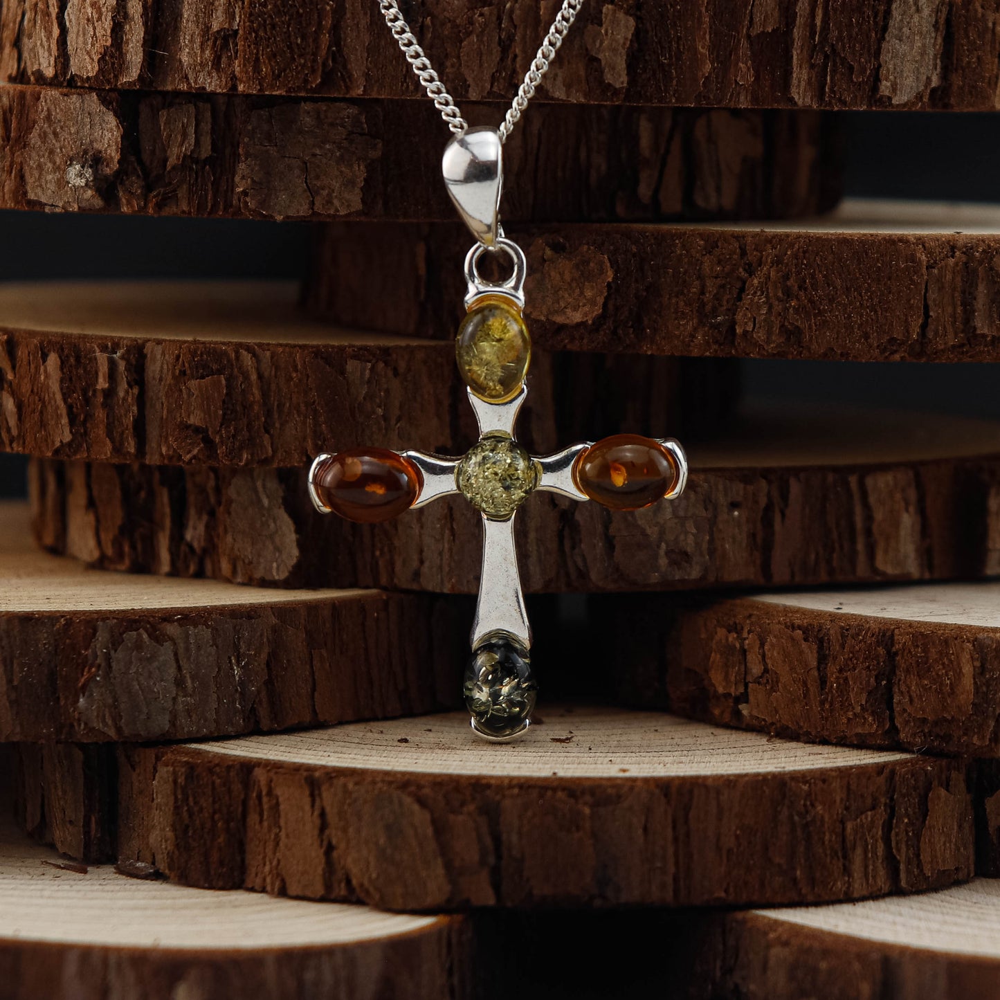 Amber Cross hänge i 925 Sterling Silver med Bärnsten