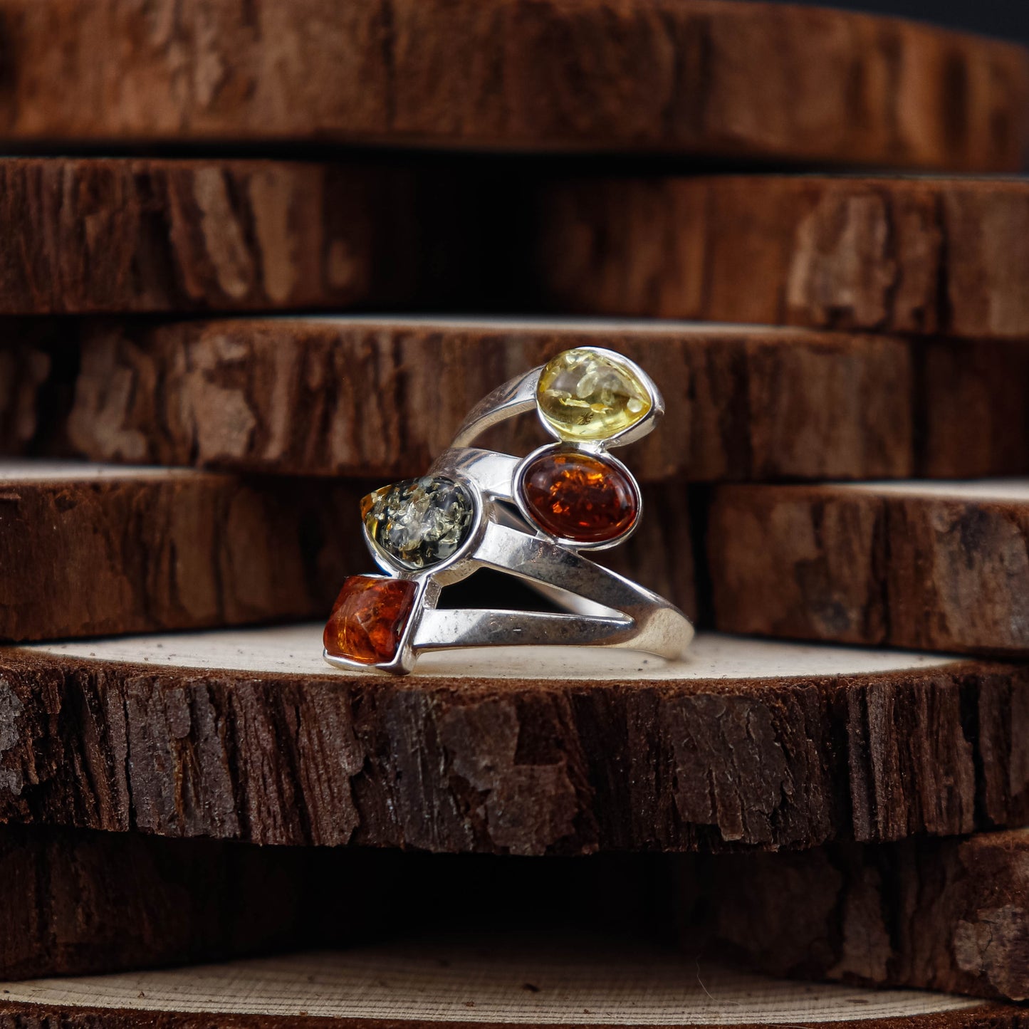 Amber Flow ring i 925 Sterling Silver med Bärnsten