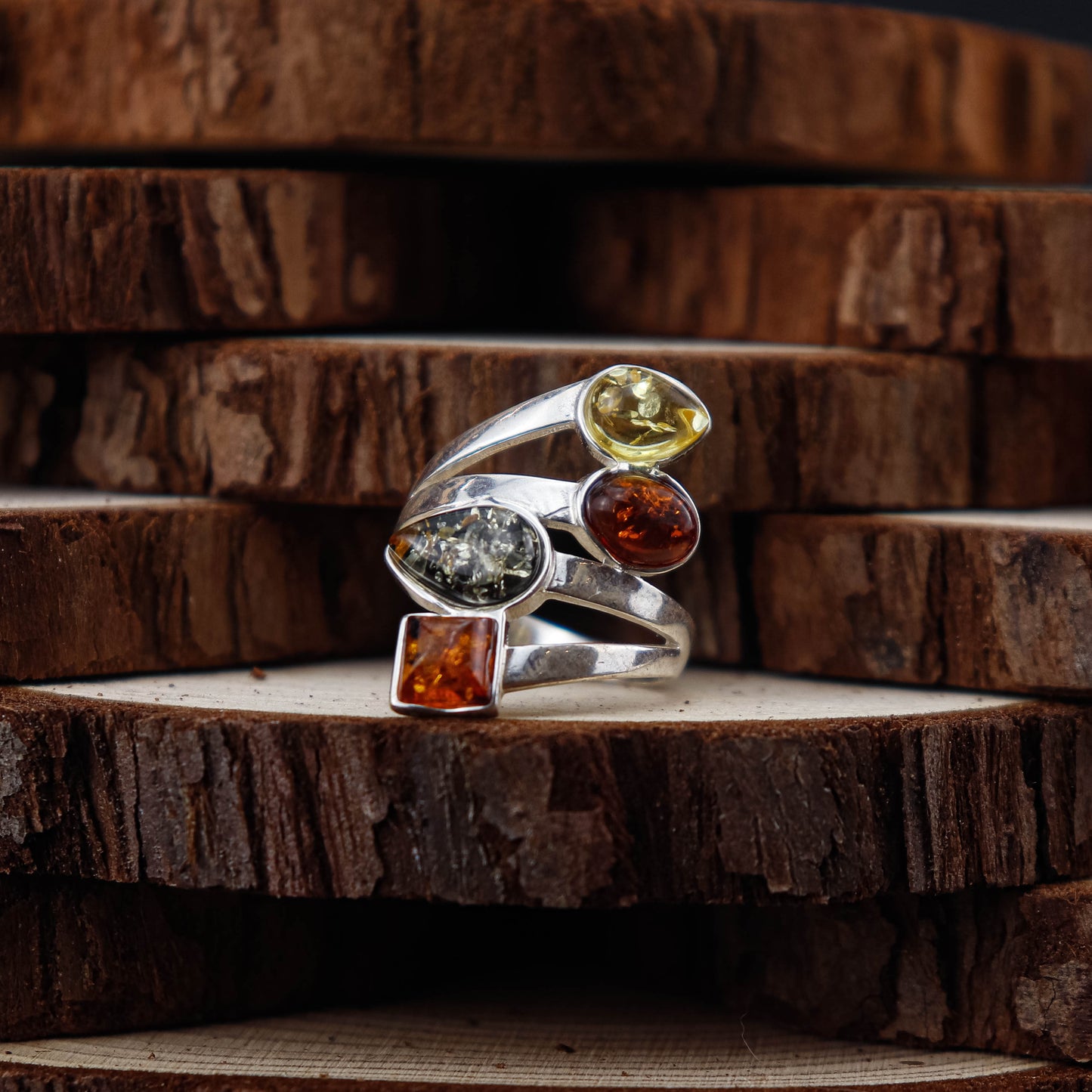 Amber Flow ring i 925 Sterling Silver med Bärnsten